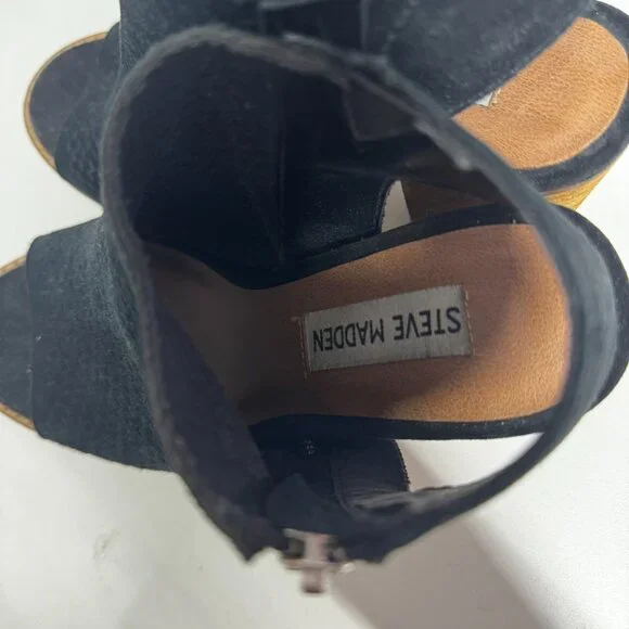 Steve Madden Abigail Open Toe Block Heel Sandal Size 7M Black and Brown - Picture 4 of 7